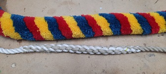 Spliced bell tower rope in St Nicholas colours.